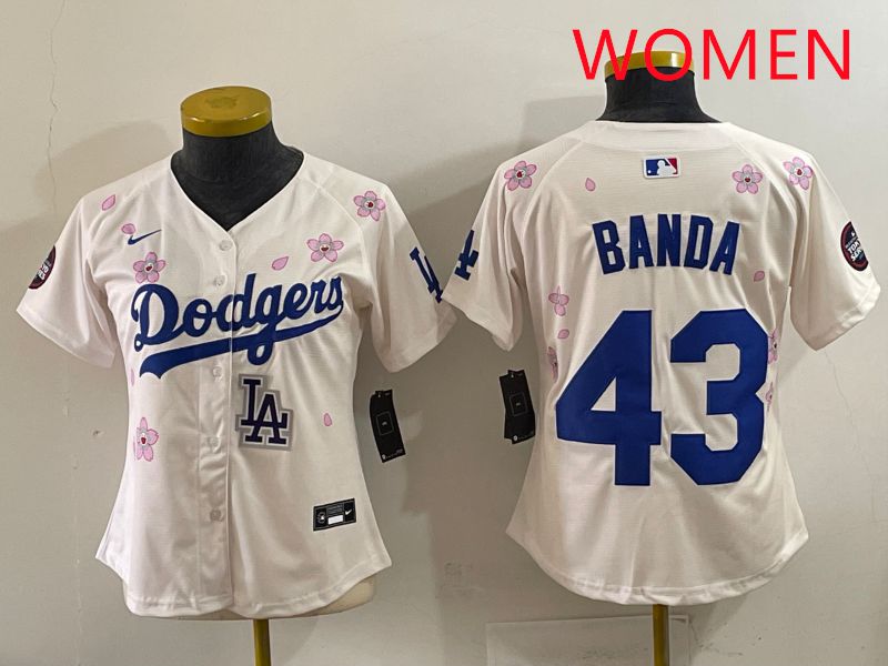 Women Los Angeles Dodgers 43 Banda Cream Sakura Edition 2025 Nike MLB Jersey style 39